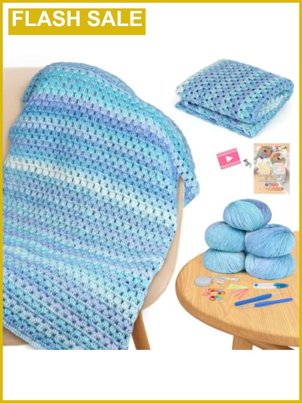 Crochet Blanket Kit for Beginners Cotton Blend Chevron Throw Gift